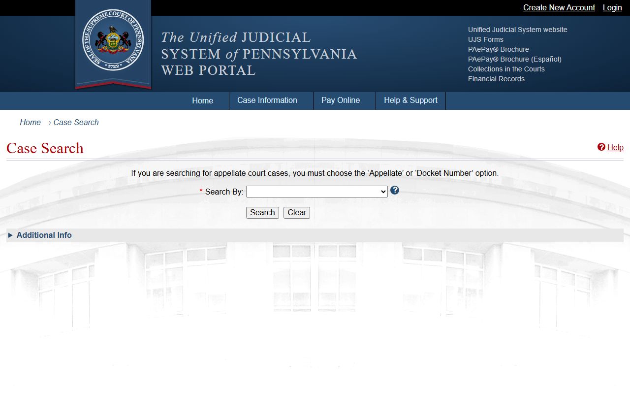 Allegheny County court records search on the Pennsylvania UJS case search portal