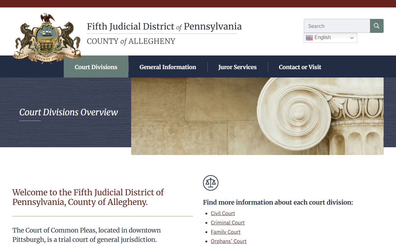 Allegheny County court records divisions overview for the Court of Common Pleas