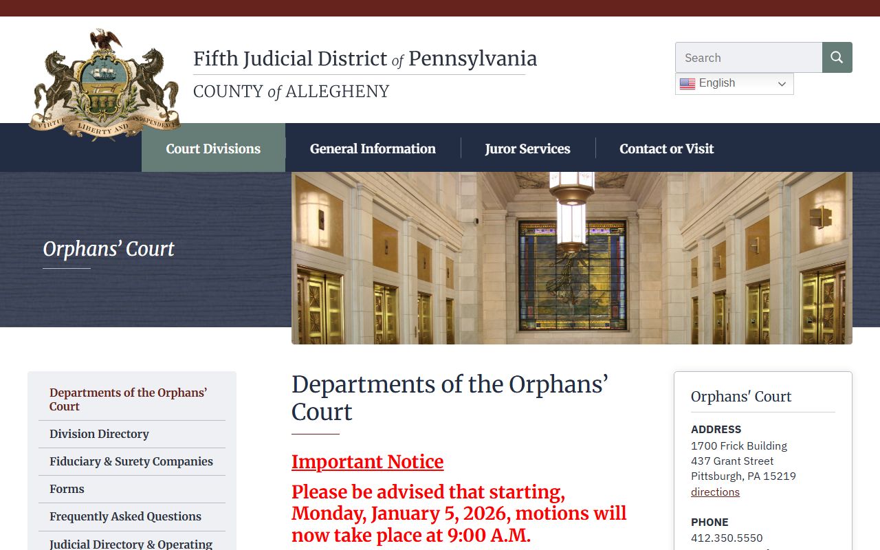 Allegheny County Orphans Court records and probate overview