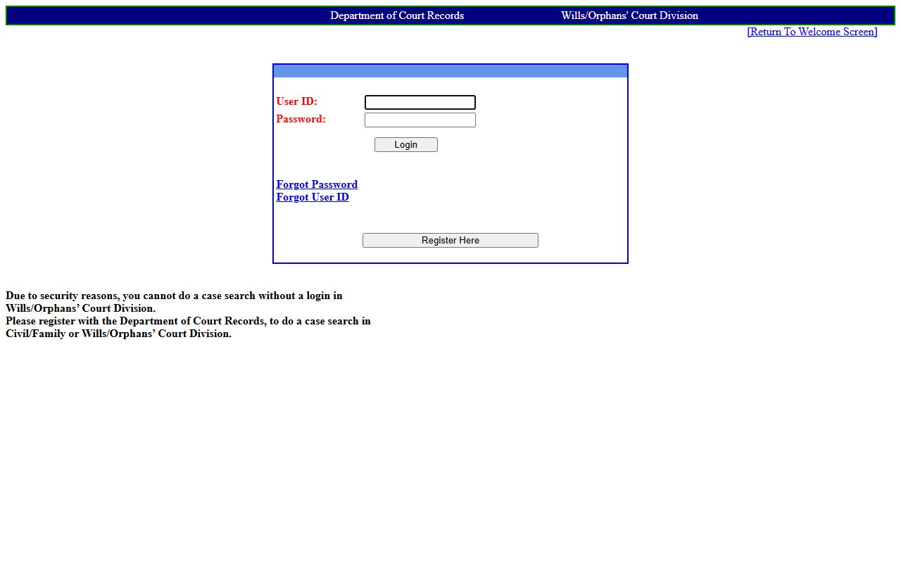 Allegheny County Department of Court Records Wills and Orphans e-filing and retrieval portal