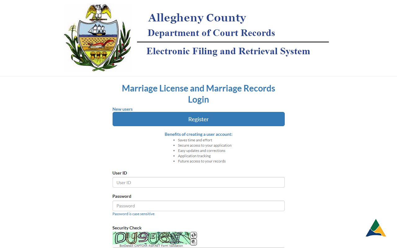 Allegheny County Department of Court Records marriage records portal