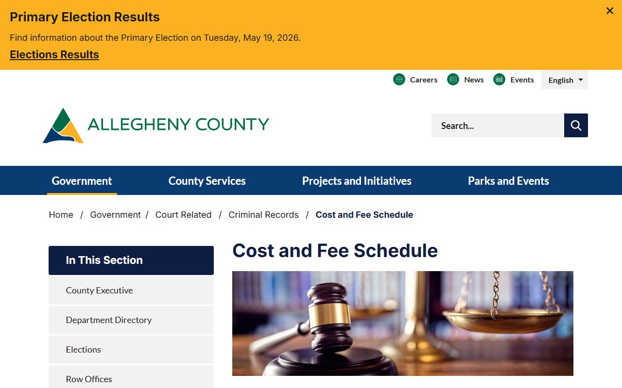 Allegheny County criminal court records cost and fee schedule