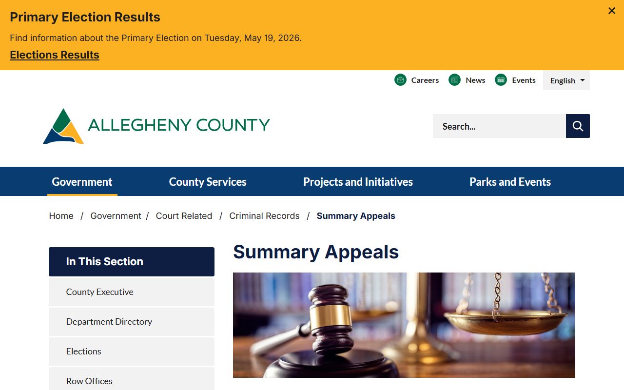 Allegheny County summary appeals filing guidance for court records