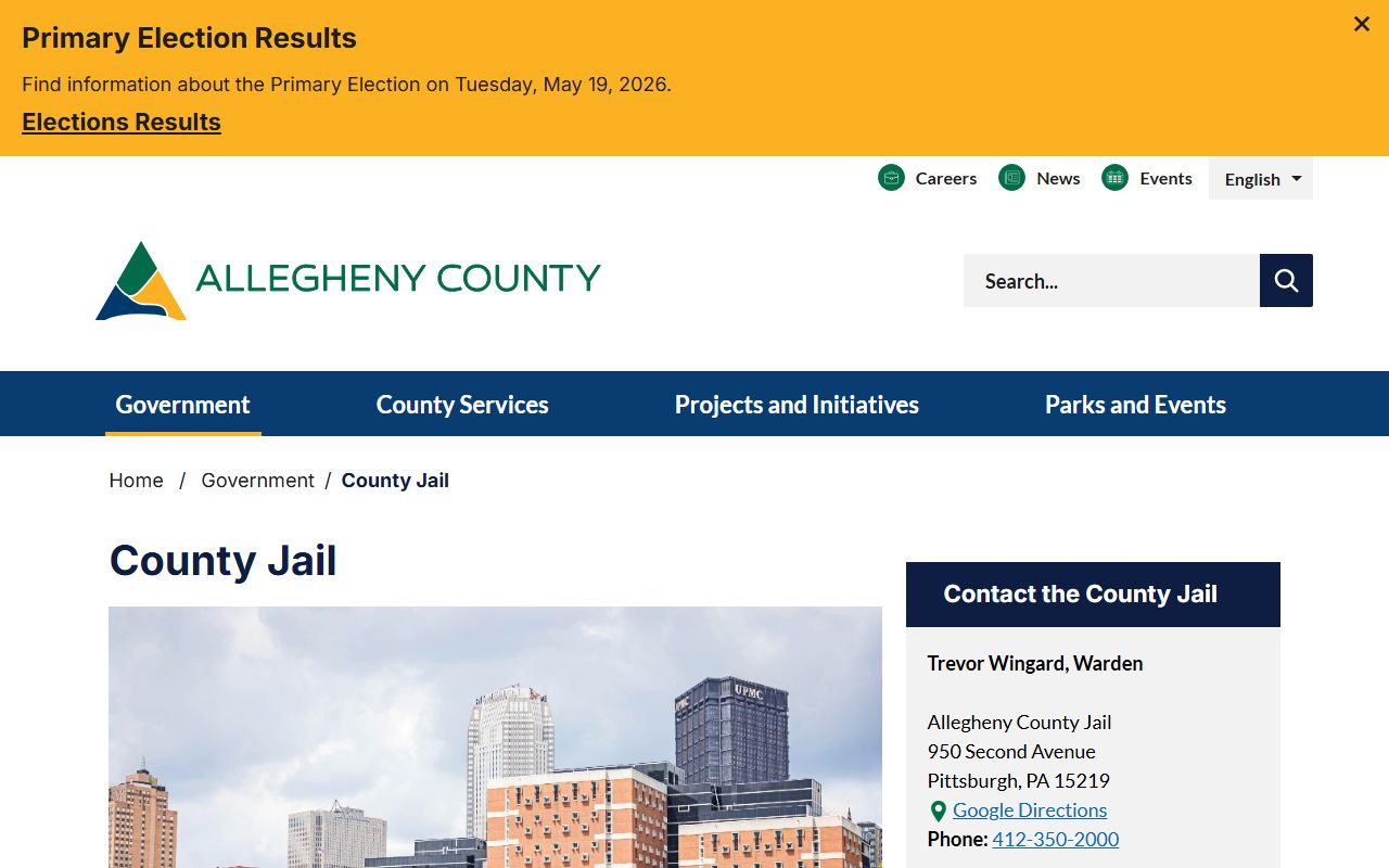 Allegheny County Jail official facility overview page for inmate records