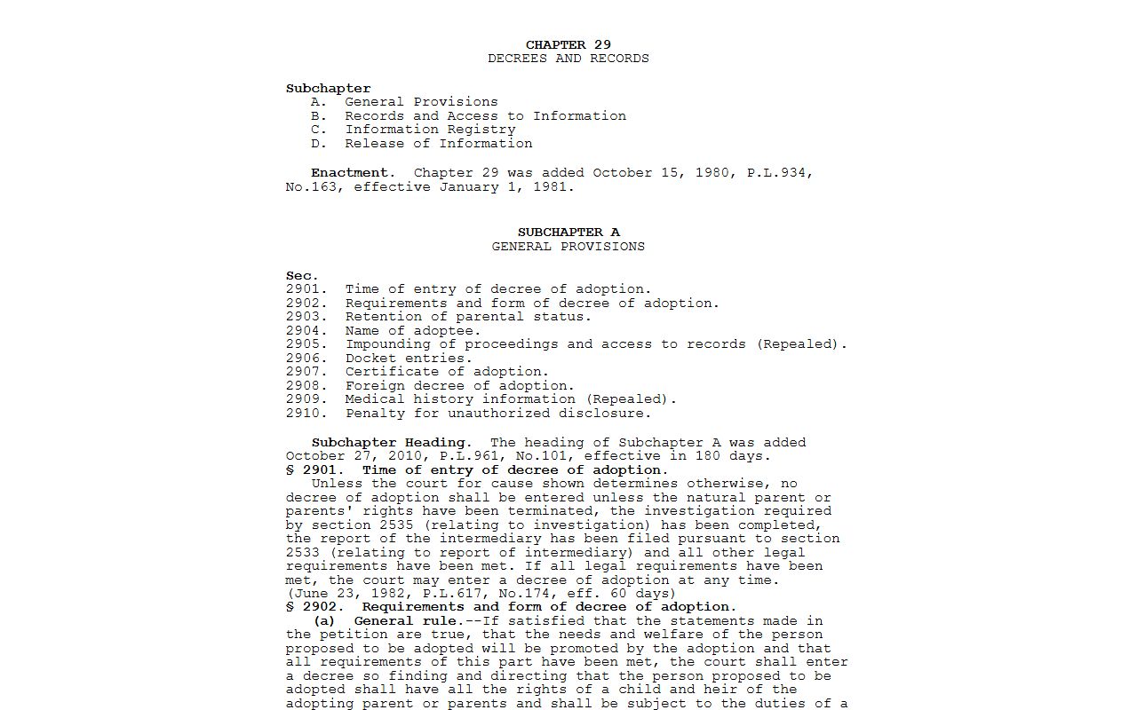 Allegheny County marriage and divorce records adoption statute text in Pennsylvania law