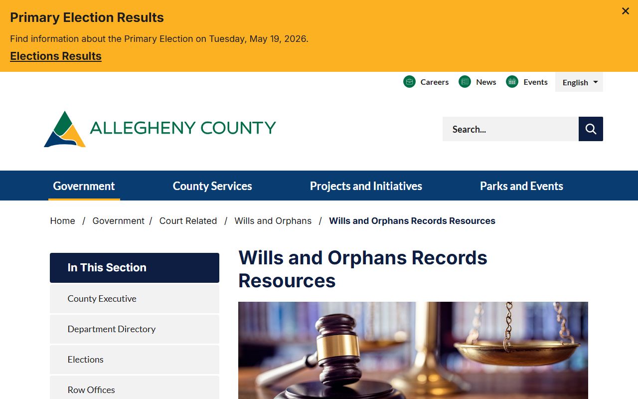 Allegheny County probate records Wills and Orphans' Court resources page