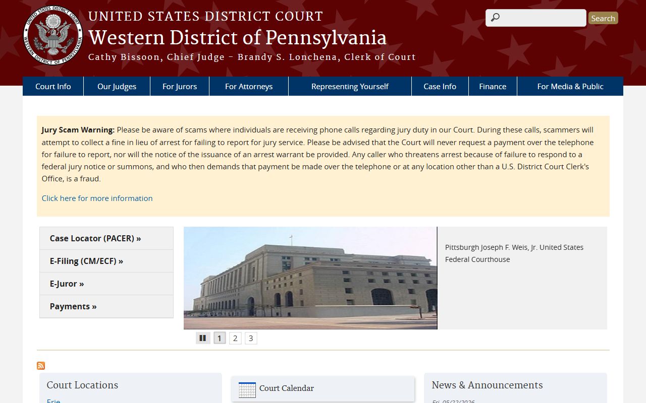 U.S. District Court Western District of Pennsylvania for Allegheny County released inmates research