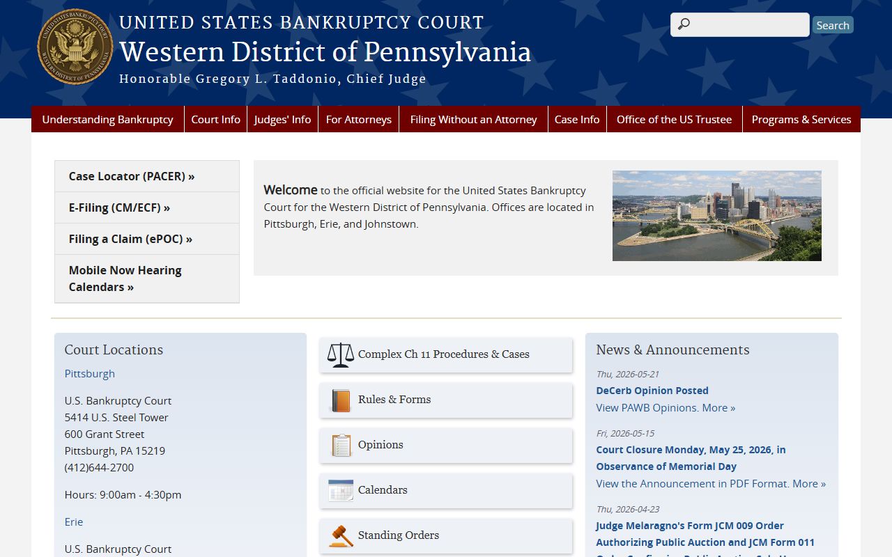 U.S. Bankruptcy Court Western District of Pennsylvania for Allegheny County released inmates research