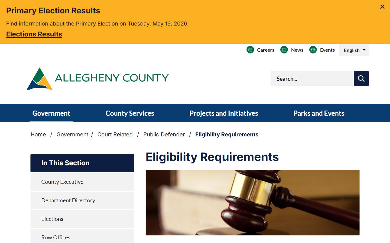 Allegheny County warrant records Public Defender eligibility requirements
